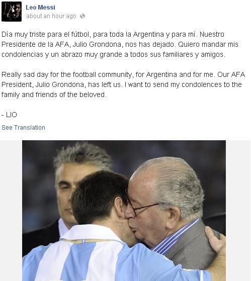 Messi e Blatter lamentam morte de dirigente argentino
