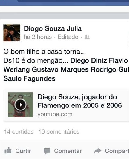 Ele voltou! Irmão revela acerto de Diego Souza com o Flamengo