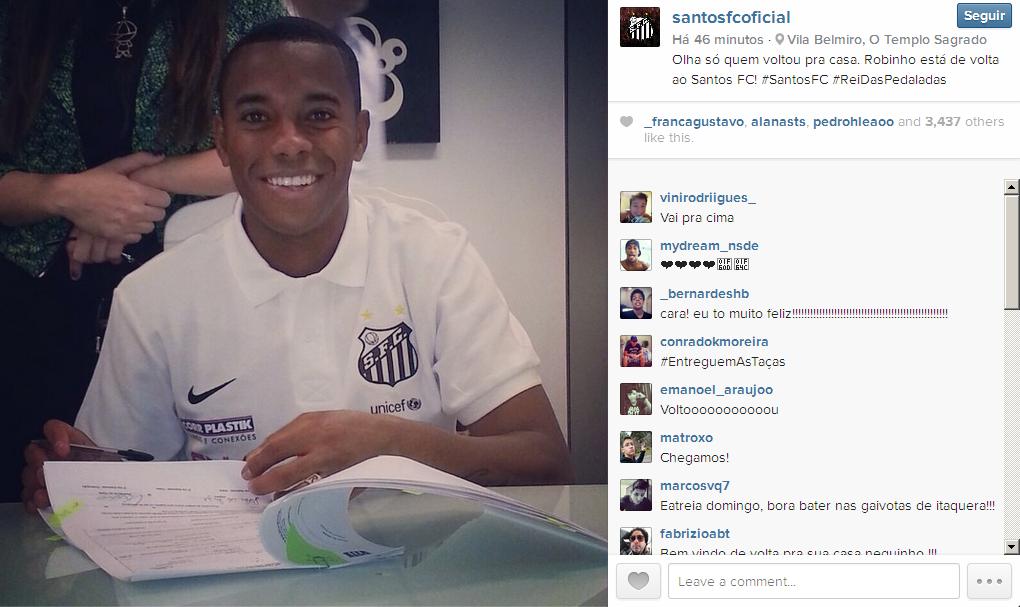 Robinho é oficializado e assina por 1 ano com o Santos