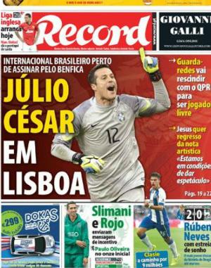 Capa do Record deste sábado