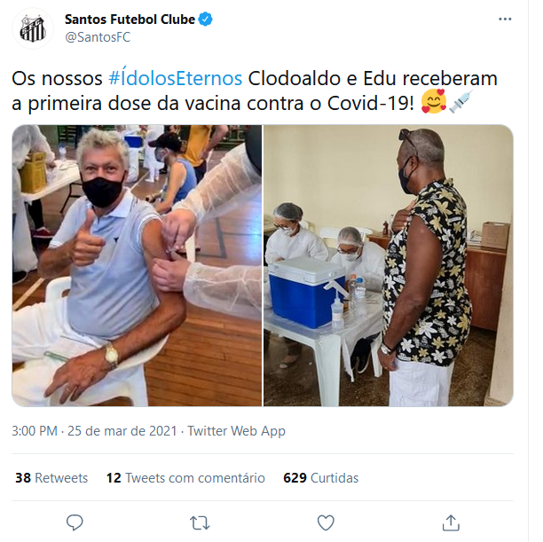 Santo divulga foto de ídolos do passado tomando a primeira dose da vacina do Covid-19