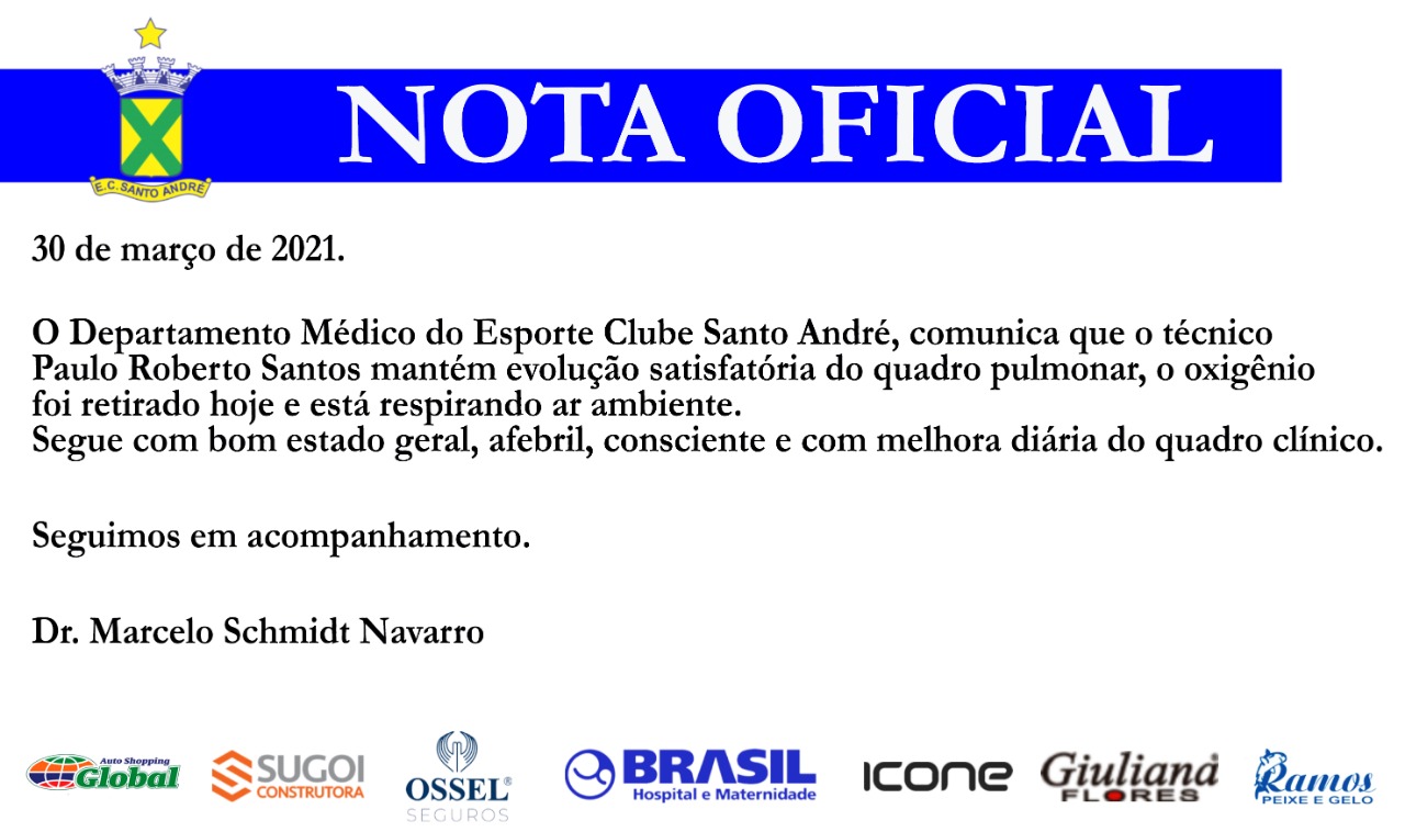 Internado com Covid, técnico do Santo André respira sem ajuda de oxigênio