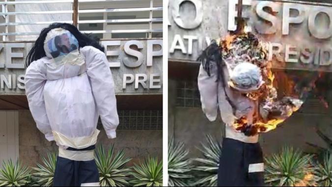 Boneco de presidente do Cruzeiro é queimado por torcedores do clube