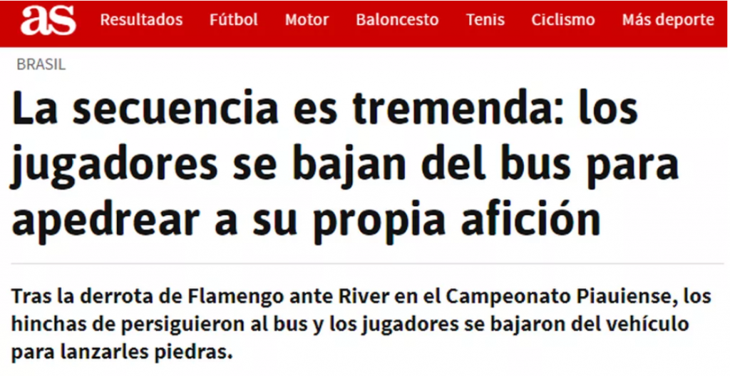 Jornal espanhol repercute briga de jogadores do River-PI com os torcedores