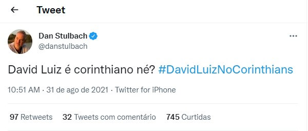 Abre o olho, Flamengo! Fiel sobe hashtag #DavidLuizNoCorinthians; Ex-global entra na brincadeira 2 dan