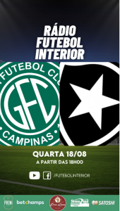 RÁDIO FI: Jornada Esportiva começa quarta às 18h para Guarani x Botafogo. Confira!