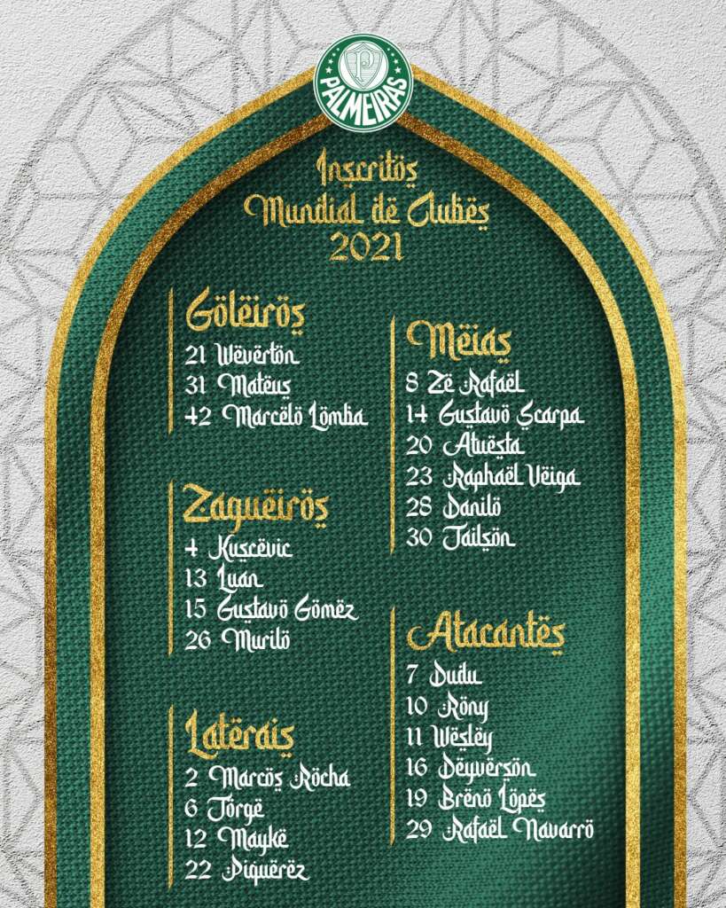 Palmeiras divulga lista de inscritos para o Mundial de Clubes; veja os nomes