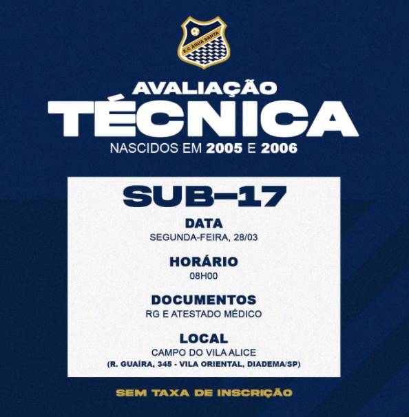 Água Santa faz avaliação técnica para a base 2 imagem com as informações sobre a avaliação técnica do água santa