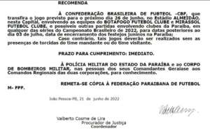 MP-PB pede a CBF para que clubes paraibanos não joguem durante as festas juninas. Entenda