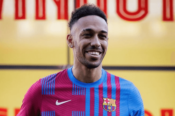 Aubameyang na apresentação do Barcelona