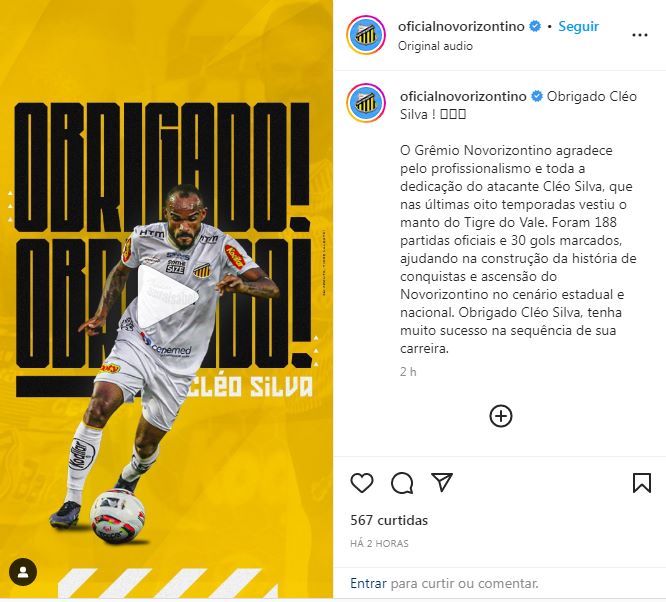 NOVORIZONTINO Cleo Silva Postagem Instagram