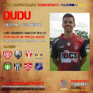 Paulista A3: Bandeirante anuncia lateral-esquerdo Dudu, ex-Lemense
