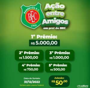 Paulista A3: Barretos promove rifa com premiação de R$5.000,00