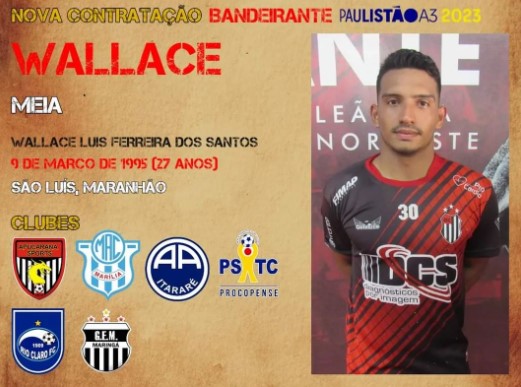 Paulista A3: Bandeirante contrata meia Wallace, ex-Rio Claro