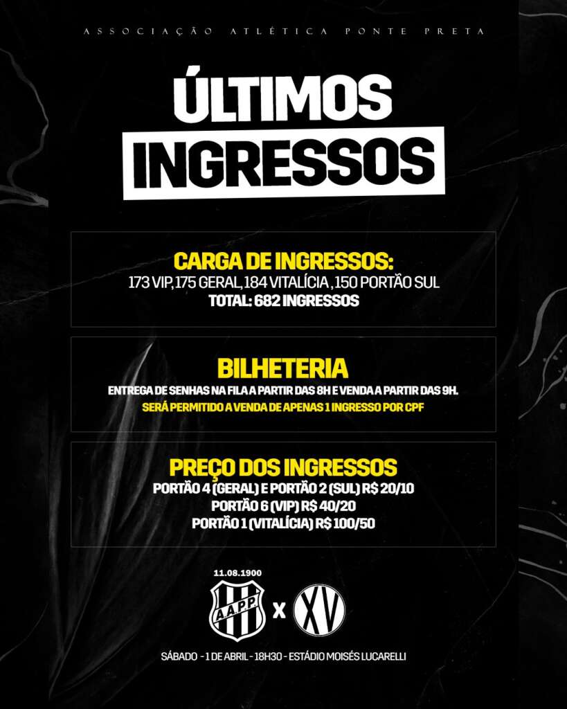 Ingressos Ponte Preta 2023