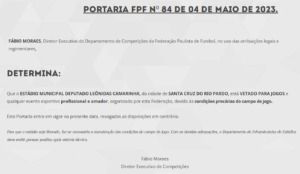 Segundona: Estádio do Santacruzense é interditado pela FPF