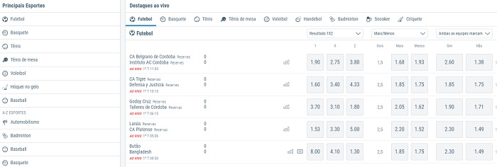 Sportingbet Mercados de Apostas