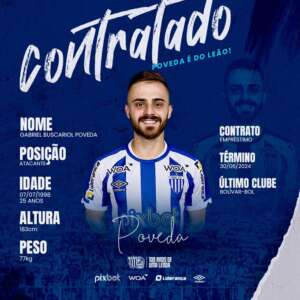 Série B: Avaí anuncia oficialmente goleiro Douglas Friedrich e atacante Gabriel Poveda
