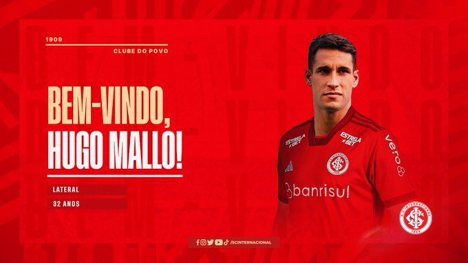 Internacional anuncia a contratação do lateral-direito espanhol Hugo Mallo