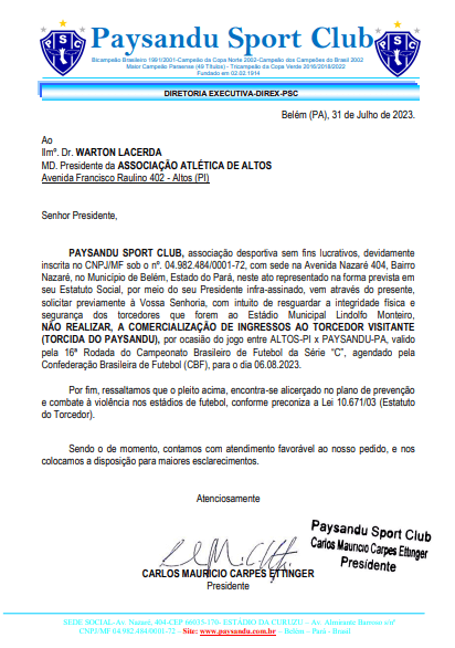 Altos x Paysandu: veja preços e locais de vendas de ingressos para partida  da Série C, brasileirão série c