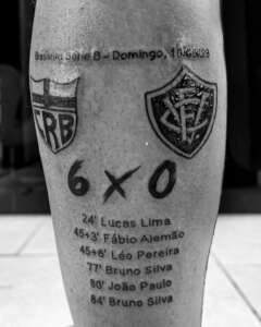 Série B: Torcedor do CRB faz tatuagem em homenagem aos 6 a 0 em cima do Vitória
