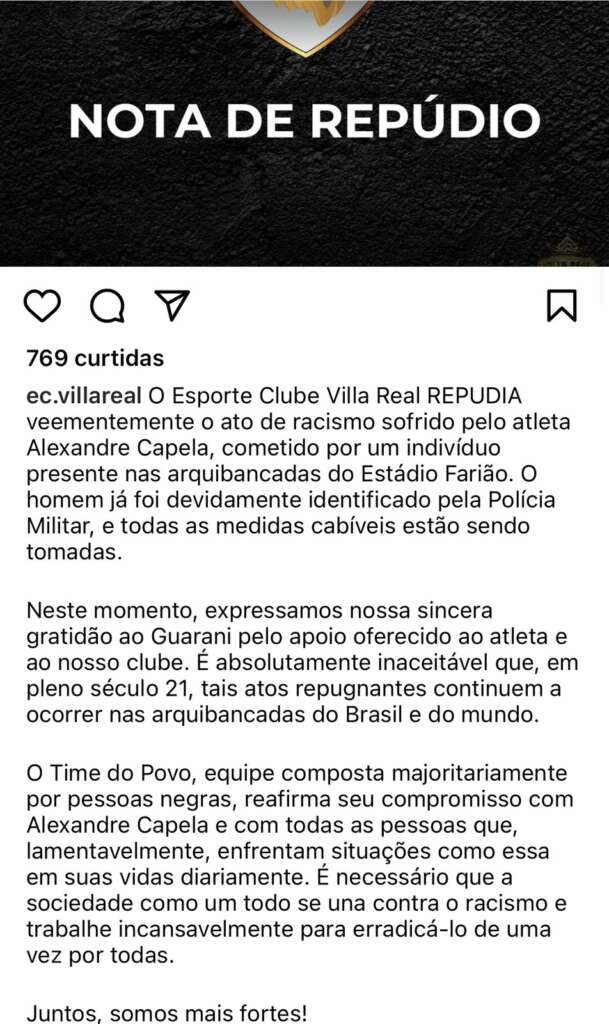 Mineiro: Caso de racismo é registrado na 2º divisão por atacante do Villa Real 2 WhatsApp Image 2023 09 24 at 12.44.00