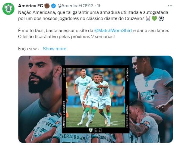 América anúncio leilão camisetas