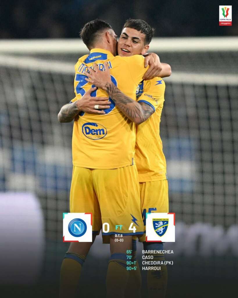 COPA DA ITÁLIA: Napoli dá vexame, perde do Frosinone pela primeira vez e cai nas oitavas