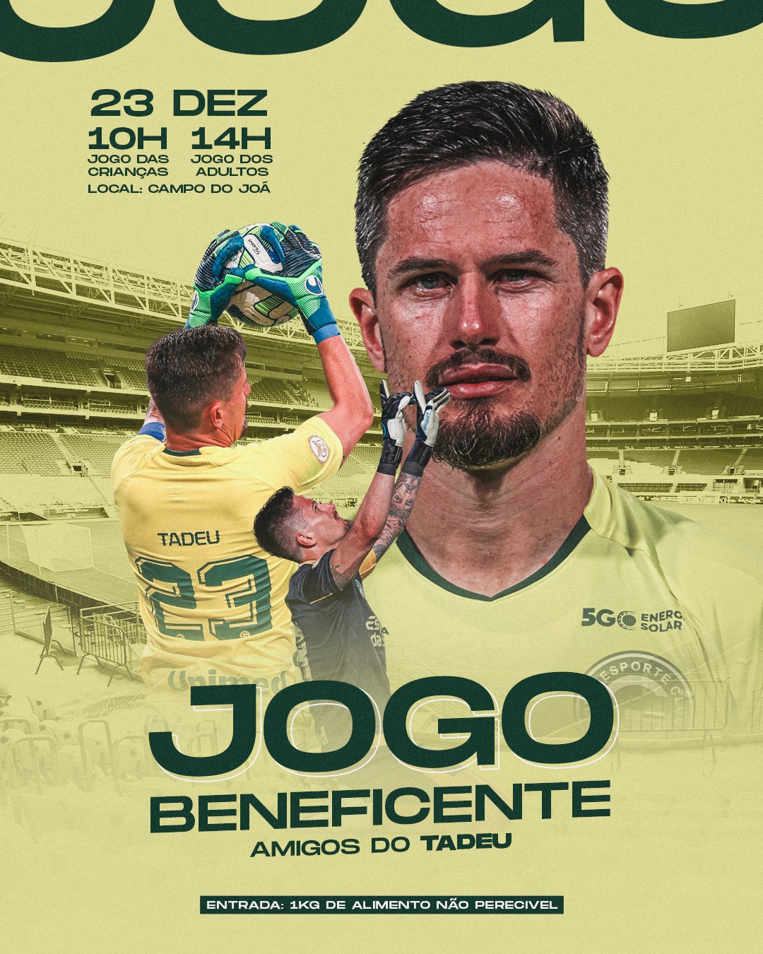 Goleiro Tadeu realizará jogo beneficente em busca de ajudar ao próximo