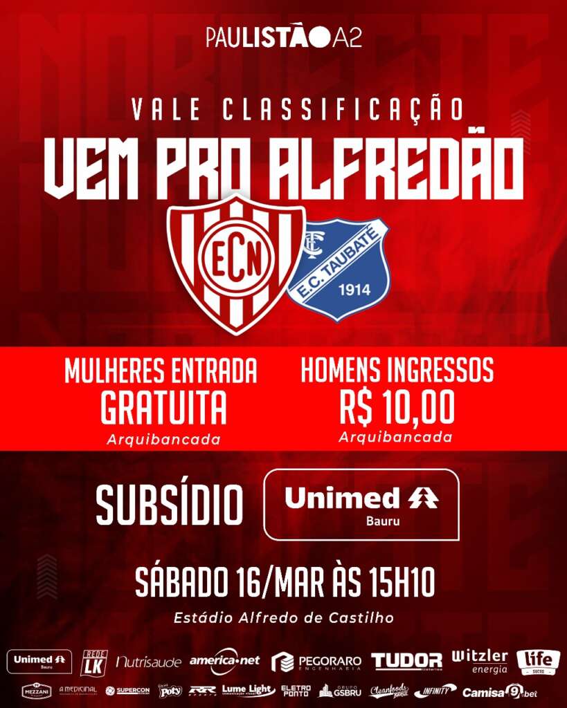 Paulista A2: Noroeste anuncia ingressos promocionais para decisão contra o Taubaté