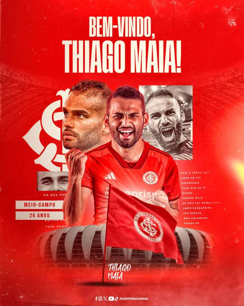 Internacional fecha com Thiago Maia e volante se despede do Flamengo
