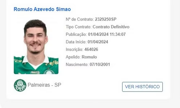 Screenshot 2024 04 01 at 13 49 33 Romulo e registrado no BID pelo Palmeiras