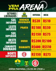 Série A: Cuiabá anuncia venda de ingressos para partida contra o Internacional