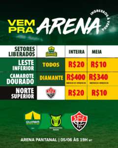 Cuiabá anuncia venda de ingressos para partida contra o Vitória