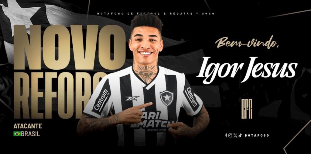 Botafogo oficializa Igor Jesus, ex-Coritiba, até 2028