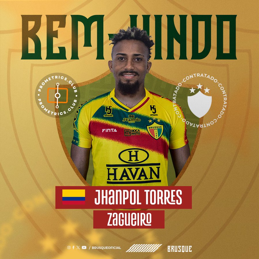 Brusque oficializa zagueiro colombiano para tentar se salvar do rebaixamento na Série B