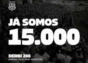 Com 15 mil ingressos vendidos, Dérbi 208 se encaminha para 'sold out'