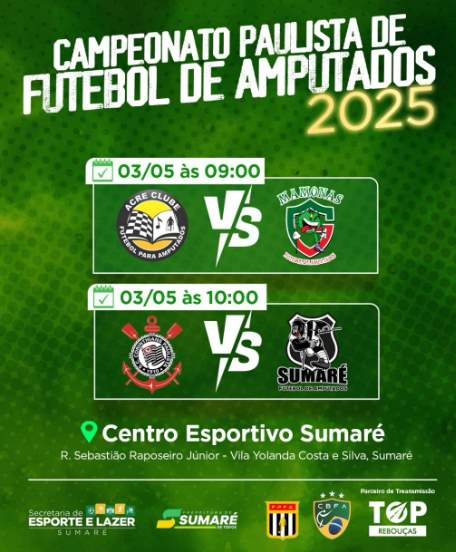 Sumaré recebe rodada dupla do Paulista de Amputados 3 Amputados arte Sumare