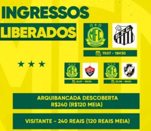 Ingressos à venda para Mirassol x Santos pelo Brasileirão Série A
