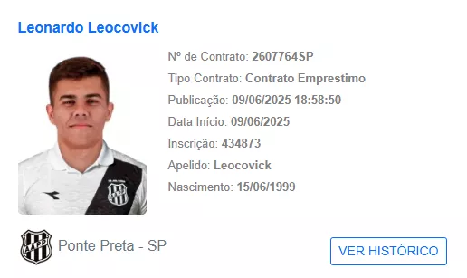 Série C: Ponte Preta confirma contratação do lateral Leocovick 2 Reforco aparece no BID e pode estrear pela Ponte Preta 1