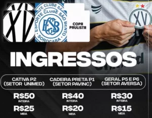 XV de Piracicaba anuncia venda de ingresso para partida contra o São Bento