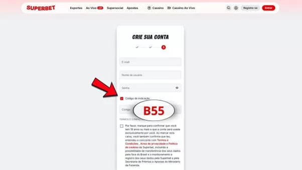 Código de indicação Superbet 2025: Use B55 no Cadastro 2 Imagem1