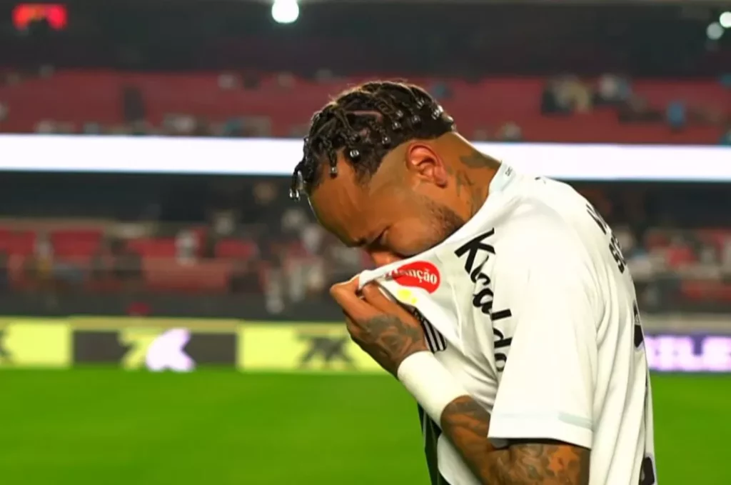 Neymar deixa o gramado chorando após vexame do Santos e é consolado por Diniz