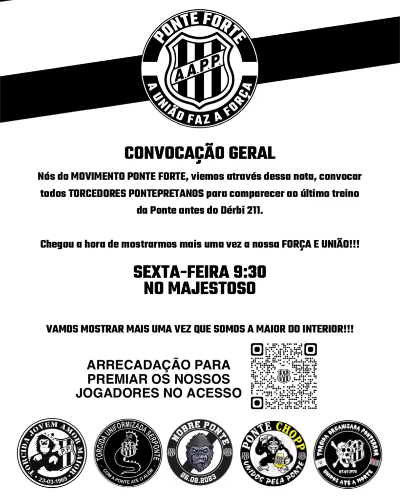 Organizadas da Ponte Preta convocam torcedores para treino aberto na véspera do Dérbi 2 WhatsApp Image 2025 09 03 at 19.29.55
