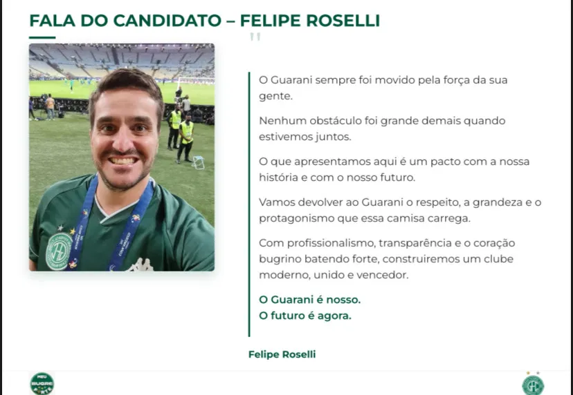 Felipe Roselli - candidato à presidente do Guarani - Foto: Divulgação/ Meu Bugre Forte
