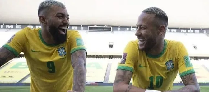 Gabigol e Neymar pela seleção brasileira (Foto: Lucas Figueiredo-CBF)