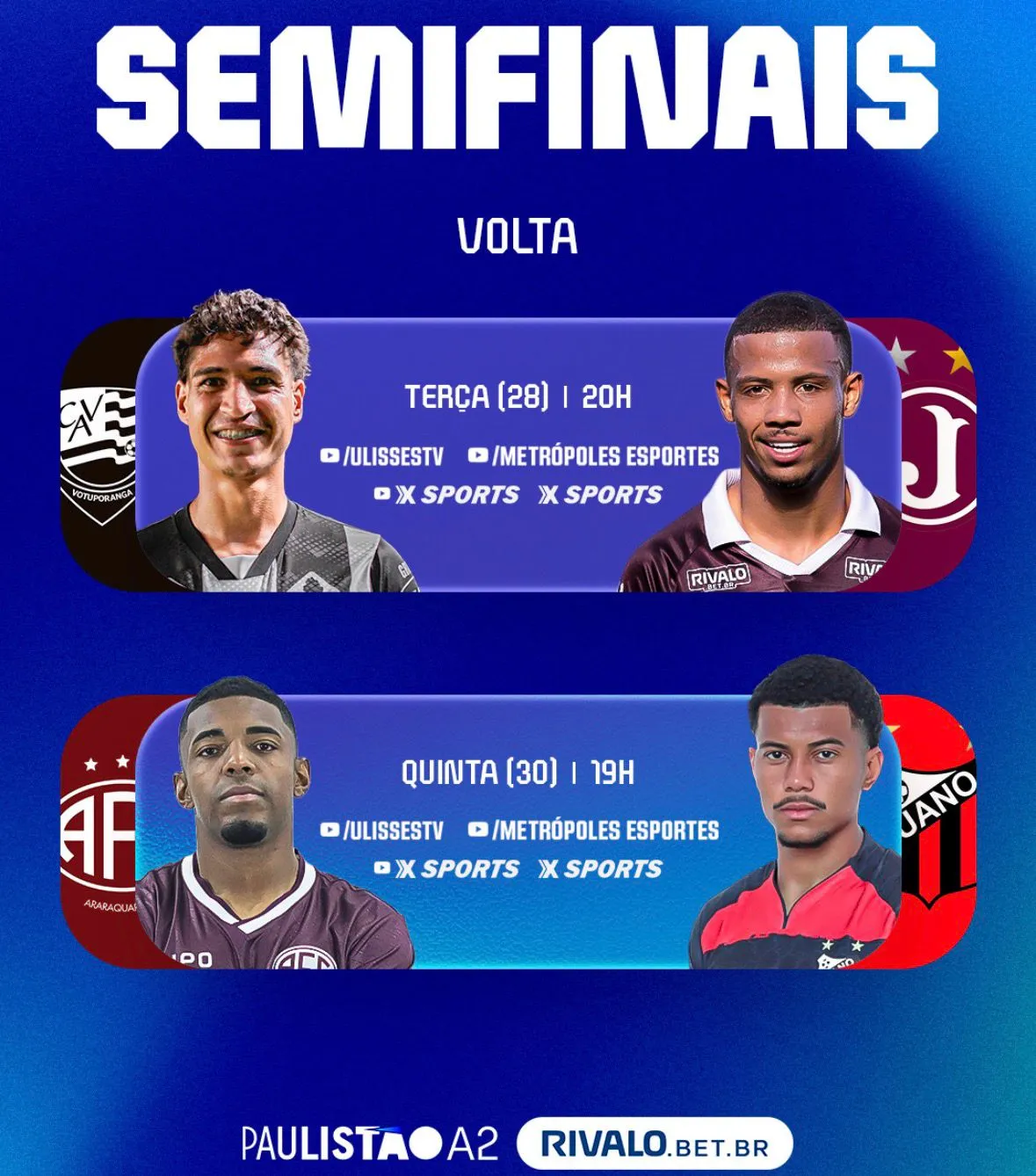 PAULISTÃO A2 RIVALO: FPF define datas e horários das Semifinais 3 HORARIOS SEMIFINAIS A2 RIVALO