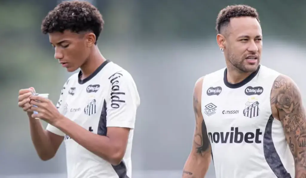 Neymar discute com filho de Robinho, acerta rasteira e causa ‘climão’ no Santos