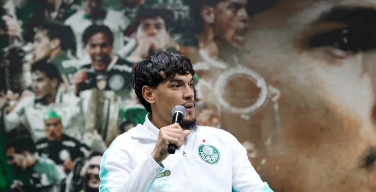 Gómez é homenageado, mas não garante futuro no Palmeiras 2 wYLxFjrY CesarGreco GustavoGomez 2206