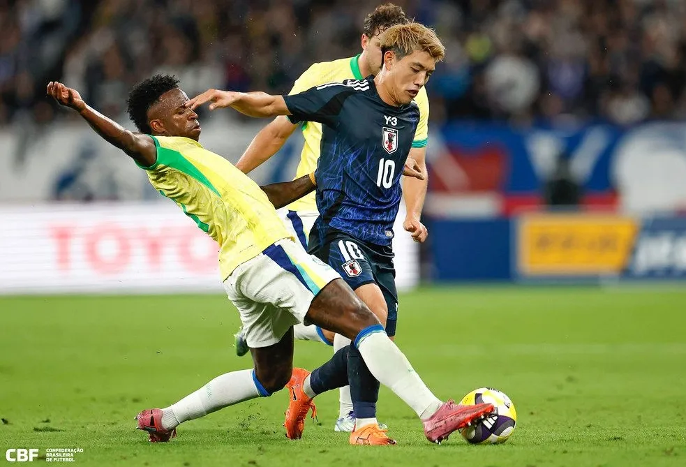 Vinicius Jr. durante amistoso com o Japão. Foto: Rafael Ribeiro / CBF
